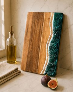 Planche à charcuterie ronde en bois naturel et résine, épaisseur 1,5 cm, avec poignée, passe au lave-vaisselle, pour restaurants, hôtels, cafés, maison - Product Image 4