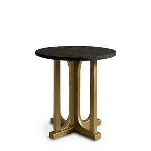 Trending Unique Design <b>Round</b> <b>Side</b> <b>Table</b> with Bronze Base and Metal Wooden Texture Band for Living Room Home Furniture - Product Image 4