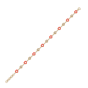 Pulsera de eslabones en forma de corazón con diamantes cultivados en laboratorio de corte redondo, diseño de marco abierto, cadena ajustable para mujer - Product Image 1