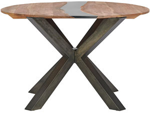 Mesa de Comedor Redonda de Madera de Acacia Maciza con Resina Epoxi, Patas Metálicas Plegables en Forma de X, Estilo Industrial Moderno para Hogar, Cocina o Restaurante - Product Image 2