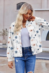 Blouson bomber à imprimé floral pour femme, manches longues, col rabattu, bouton unique, coupe classique, style printemps, matière polyester - Product Image 4