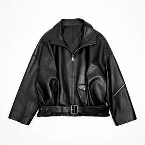 Nouvelle arrivée, vêtements pour femmes, manteau en cuir, style épaules tombantes, veste en cuir de mouton semi-tanné véritable pour femmes - Product Image 5