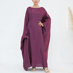 Abayas pour femmes et jeunes filles, couleur bordeaux uni, avec fermeture éclair frontale, style fantaisie, traditionnel, élégant, longueur au sol, pour l'extérieur, style Dubaï, coupe oversize - Product Image 5