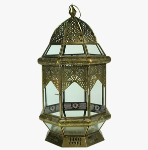 <b>Moroccan</b> Style Metal Candle Lantern Antique Brass Finish Glass Panels Hanging Votive Tea <b>Light</b> Holder for Home Decor Accent - Product Image 2
