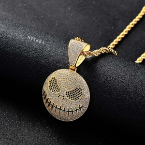 Pendentif Moissanite Jack Skellington, Pendentif Crâne Moissanite Halloween, Pendentif Crâne en Argent 925 Fait Main, Pendentif Hip Hop Iced - Product Image 3