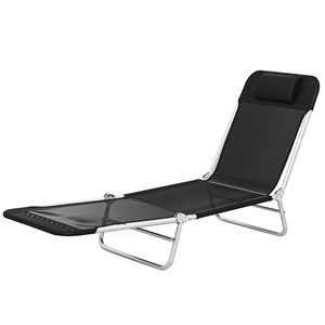 Sdraio Pieghevole in Legno Oxford Nera con Schienale Regolabile e Cuscino per Spiaggia, Piscina e Patio - Product Image 1