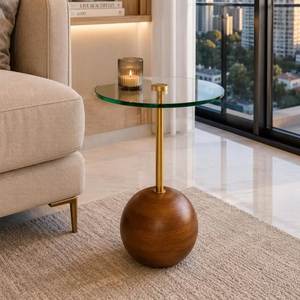 Table d'appoint ronde moderne en bois avec piétement métallique, meuble décoratif pour balcon, hôtel, restaurant, salon de thé - Product Image 4