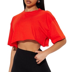 Camiseta Oversize de Algodón para Mujer, Diseño Personalizado con Logotipo, Top Corto de Alta Calidad para Verano - Product Image 1