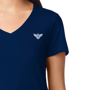 Camiseta de Manga Larga con Cuello en V Azul Marino con Logotipo para Mujer, Mezcla de Algodón Suave y Transpirable, Informal, Ligera, de Corte Regular para Uso Diario - Product Image 3
