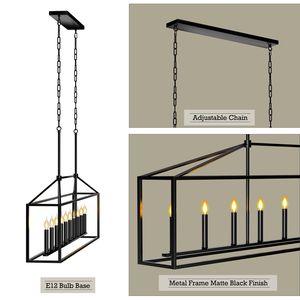 Lampadario Moderno a 10 Luci in Stile Fattoria, Nero, Rettangolare, Lineare, per Sala da Pranzo e Isola Cucina, Facile da Installare - Product Image 6