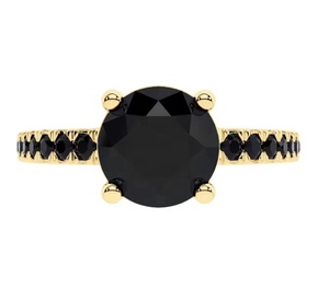Bague de mariage de luxe en or jaune et blanc 14 carats avec diamant noir rond taille brillant de 1,00 carat, sertie sur le côté, commande de 3 bagues - Product Image 2