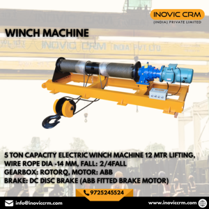รอกไฟฟ้าอุตสาหกรรม INOVIC CRM 5 ตัน สายสลิงเหล็กยาว 30 เมตร 5518 มม. พร้อมเบรก ABB DC มอเตอร์ 1400 วัตต์ สีเหลือง รุ่น 106 - Product Image 5