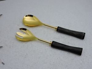 Juego de tenedor y cuchara de acero inoxidable comercial con mango de resina para servir ensaladas, para catering, buffet, restaurante, suministro, comercio de exportación - Product Image 2