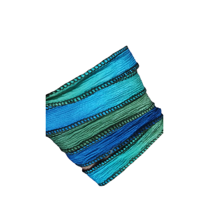 Ruban en Soie de Mûrier 100% Pure, Largeur 1 Pouce, Multicolore avec Bord Doré, Bordure en Soie Texturée Tissée pour la Mode et l'Artisanat - Product Image 2