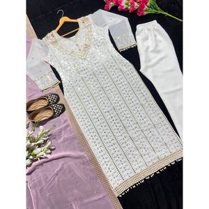 Baju Pakistan Gaya Mewah Desain NF Warna Putih Ukuran <span class=keywords><strong>M</strong></span> untuk Pesta, Pakaian India & Pakistan - Product Image 4