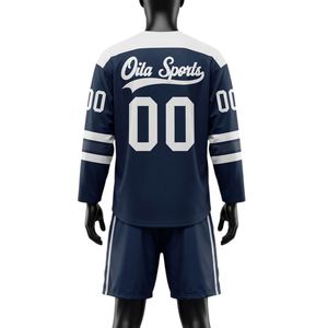 Ensemble short et maillot de hockey sur glace sublimé bleu marine pour homme, en polyester, col en V, uniforme de sport imprimé, vêtements d'entraînement performants - Product Image 2