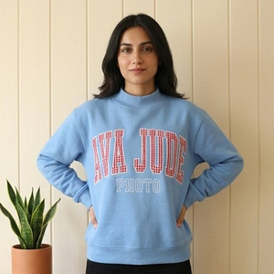 Iva Jude Photo Women's Pink Custom Puff Print Ready Mock Neck Fleece | Screen Printing Blank Pullover | Pre-Shrunk <b>Acid</b> <b>Wash</b> - Product Image 3