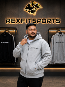 REXFITSPORTS 2026 Custom Grey <b>Full</b> <b>Zip</b> <b>Hoodie</b> 280–300 GSM Cotton Polyester Fleece Logo Casual Streetwear <b>Hoodie</b> - Product Image 2