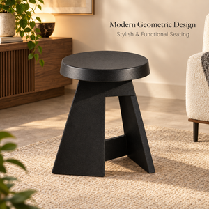 Modern Geometric Black <b>Stool</b> Contemporary Round <b>Seat</b> Durable Accent Seating for Living Room Bedroom Decor Furniture | Versatile - Product Image 2