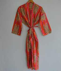 Floral Hand Block Printed Cotton <b>Kimono</b> For <b>Woman</b> Lightweight Robe Designed For Night Wear And Relaxed Living - Product Image 2