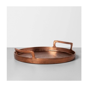 Premium Hammered Copper Serving <b>Tray</b> Piece Round Nesting Metal Platters Decorative Hand Finished Copper <b>Trays</b> for <b>Tea</b> or Coffee - Product Image 2