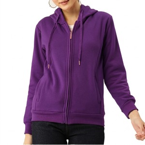 Sudadera con Capucha Roja Sólida para Mujer, con Cierre, de Forro Polar, Mezcla de Poliéster/Algodón, Colores Personalizados, Tejido Transpirable de Secado Rápido para Invierno - Product Image 1