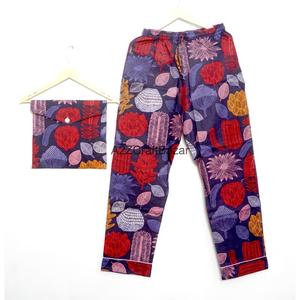 Conjunto de Pijama para Mujer, Estampado a Mano, 100% Algodón, Secado Rápido, Cuello en V, Manga Larga, Diseño Tradicional, Verano - Product Image 3