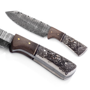 Cuchillo de Caza de Hoja Fija de Acero de Damasco Personalizado - Grado Industrial, 19 cm de Longitud Total - Mango de Hueso de Camello con Grabado Láser - Odin's - Product Image 3