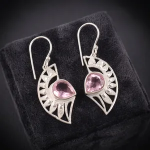 Boucles d'oreilles pendantes Niharika Gems pour femme en argent 925, motif géométrique, perle d'eau douce, morganite rose, sertissage clos, usage quotidien - Product Image 6