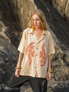Camisa Casual de Manga Corta para Hombre con Motivo de Pangolín Estampado a Mano en Algodón Khadi, Camisa Premium Transpirable de Algodón Khadi Hilado a Mano - Product Image 6