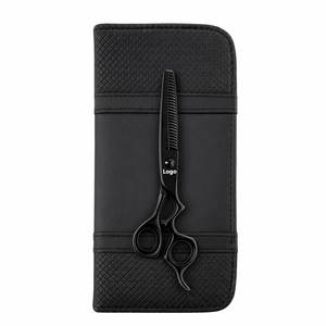 Tijeras de peluquería profesionales para entresacar el cabello, clásicas, ergonómicas, de acero inoxidable de alta calidad, color negro mate, más delgadas. - Product Image 1