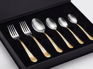 Ensemble de couverts élégants en acier inoxydable avec manches florales dorées, compatibles lave-vaisselle, pour les tables de mariage - Product Image 6