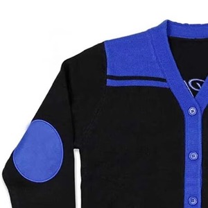 Black Blue Winter Vintage University Wear <b>Cardigan</b> <b>Sweater</b> Custom Logo Patch Solid Design Breathable Wool/Acrylic V-neck Thick - Product Image 3