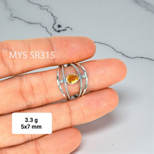 แหวนตัดสีเหลืองมะนาวทำด้วยมือแหวนอัญมณีเหลี่ยมเพชรพลอยเงินสเตอร์ลิง925ราคาดีที่สุด - Product Image 1