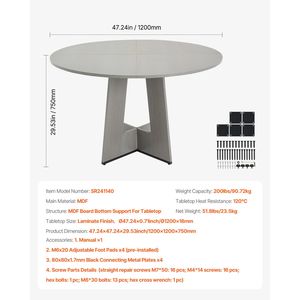 47-Inch Round <b>Dining</b> <b>Table</b> for 4-6 People Farmhouse Style Circle <b>Wood</b> Furniture <b>Rustic</b> Leisure Thick <b>Wood</b> Assembled - Product Image 4