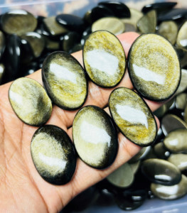 Cabochon en obsidienne dorée 100 % naturelle, pierre précieuse brute faite à la main pour la fabrication de bijoux, accessoire en vrac ASHU GEMS - Product Image 1