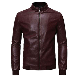<b>Men's</b> Genuine <b>Leather</b> Slim Eco-Friendly Cotton Filled Moto Biker <b>Jacket</b> Mandarin Collar Waterproof Zipper Closure Winter - Product Image 2