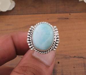 Anillo de Plata Larimar, Anillo de Plata de Ley 925, Plata de Ley 925 Sólida - Product Image 1
