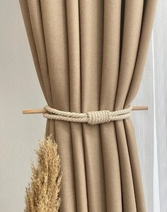 Cotton Curtain <b>Tieback</b> premium - Natural Cotton Rope with Wooden Rod, cotton <b>tieback</b> - Product Image 2