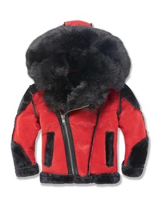 Chaqueta con capucha de piel y aislamiento térmico para hombre, color rojo - Product Image 1