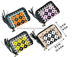 Custom Designer Handmade Tooled Leather Checker Coin Purse for Women Vintage Style RFID Blocking <b>Zip</b> Wallet <b>with</b> Keychain Tassel - Product Image 2