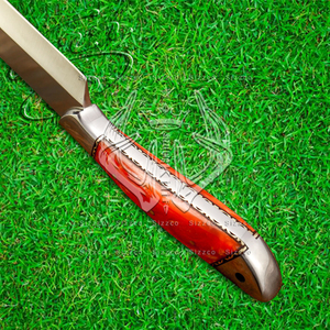 Handmade Professional Kitchen Chef Knife with D2 Steel Blade and Resin Handle Leather Sheath Customized Hunting Camping Gift - Product Image 4