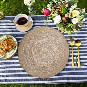 Tapete y posavasos Reversible de yute Natural de 12 "trenzado a mano de lujo moderno a rayas ecológico antideslizante para decoración del hogar - Product Image 1