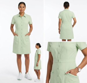 Bata de Enfermería de Manga Corta, Vestido Largo para Médicos y Enfermeras, Bata de Una Pieza con Cuello Tipo Scrub, Bata Dental Femenina - Product Image 5
