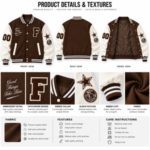 เสื้อแจ็คเก็ตวาร์ซิตี้แบบกำหนดเองสำหรับผู้ชาย แจ็คเก็ตเบสบอลแบบ Letterman ปักลาย Applique สำหรับทีมวิทยาลัย ติดกระดุมด้านหน้า แขนเสื้อตัดสี  เสื้อโค้ทลำลองแบบตั้งปก - Product Image 5