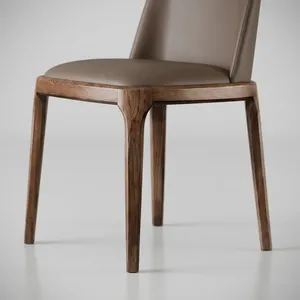 Chaise de restaurant moderne rembourrée avec dossier haut, structure en bois et assise rembourrée marron pour café et mobilier de maison - Product Image 3