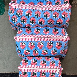 Vintage Cotton Handmade Block Printed for Pouches Women 3pcs Zipper Organizers Medium Capacity Makeup Accessory Cosmetic - Product Image 5