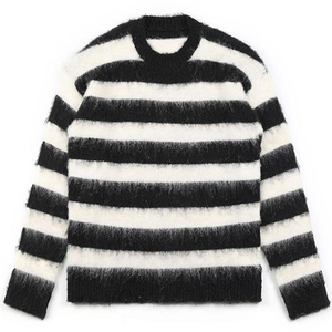 Pull-over en maille jacquard à col rond pour homme, respirant, en mohair duveteux, à manches longues, pour l'hiver, personnalisable OEM et ODM - Product Image 1