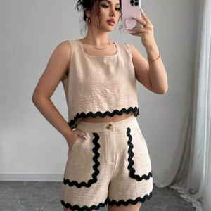 Women’s Textured Sleeveless <b>Tie</b>-<b>Back</b> Crop Top & High-Waist Shorts Co-Ord Set - Product Image 3