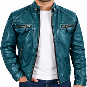 Chaqueta de Cuero para Hombre, Estilo Casual, Corte Ajustado, Cierre de Cremallera Frontal, Largo Regular, Color Sólido, Estilo Casual - Product Image 1